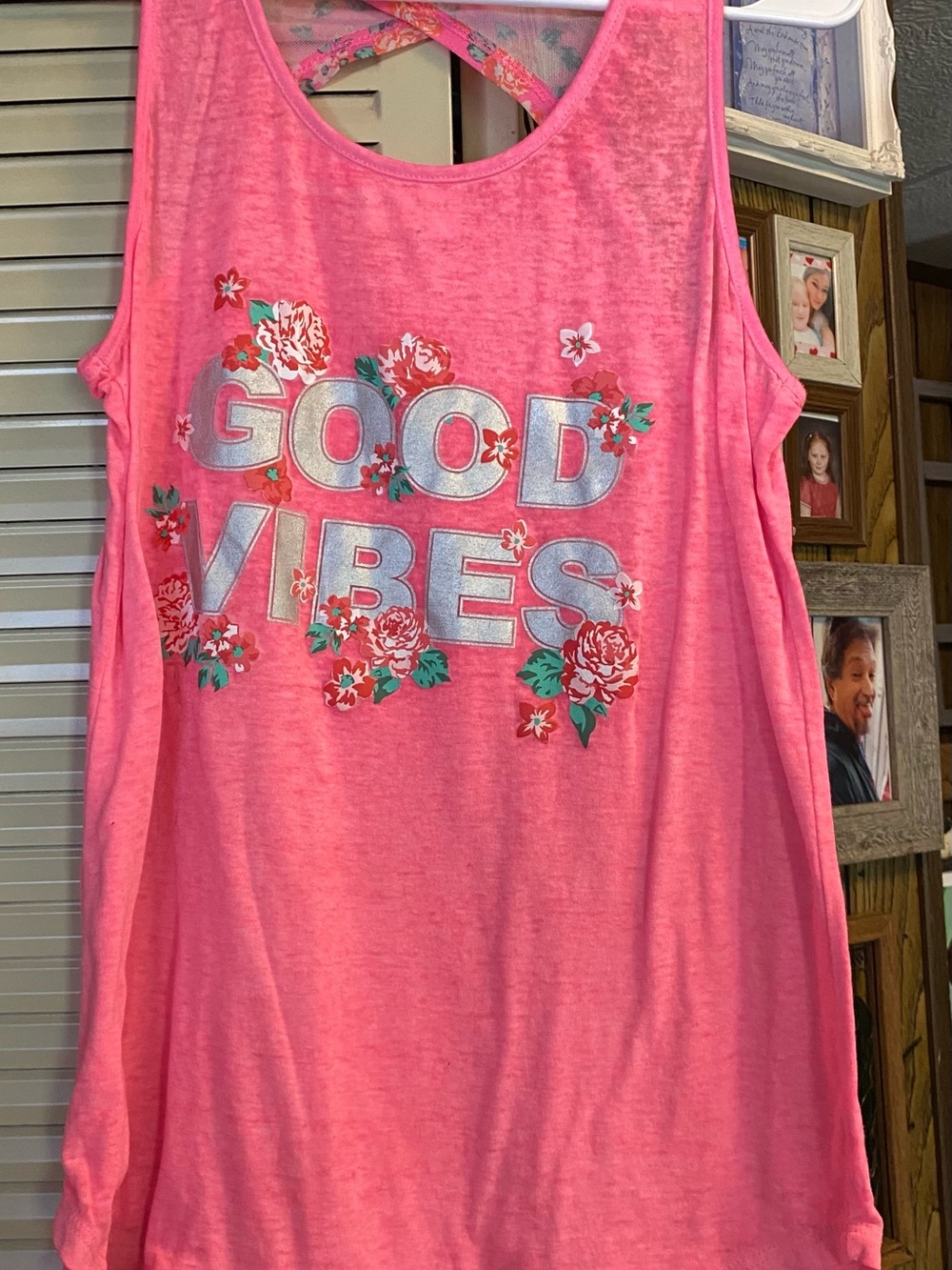 Bobbie Brooks Pink "Good Vibes" Floral Graphic Tank Top